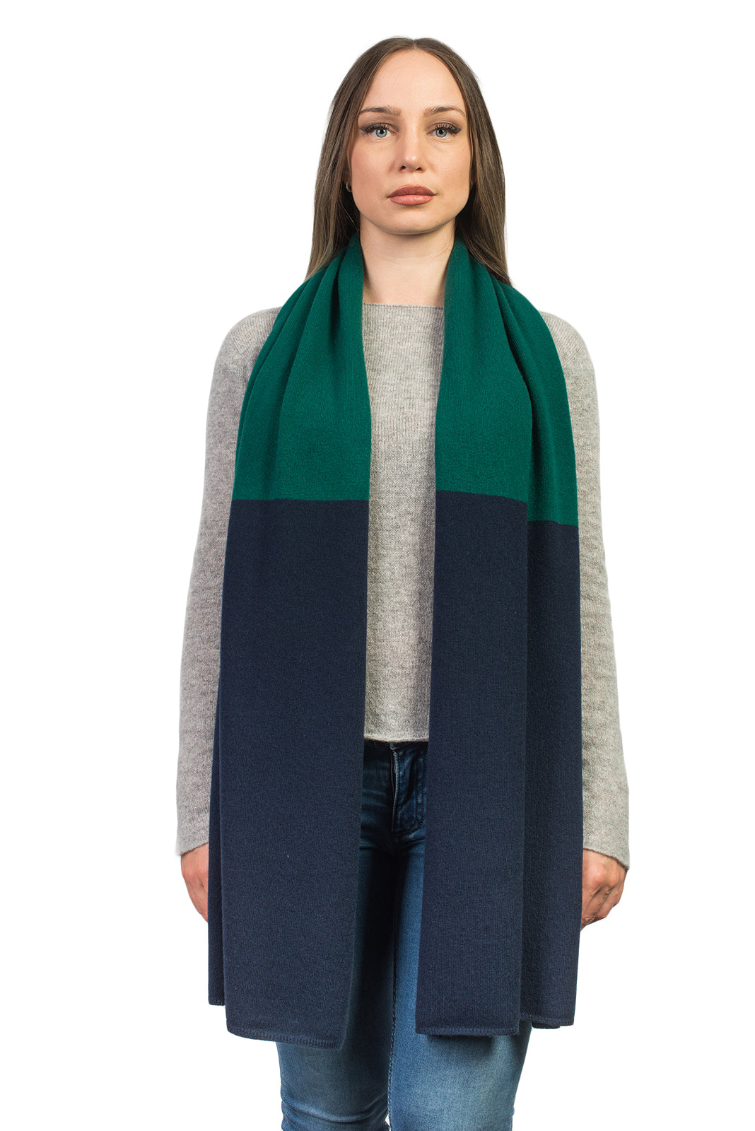 Women's two-tone 100% cashmere wrap, colour Blue-Green | Dalle Piane Cashmere