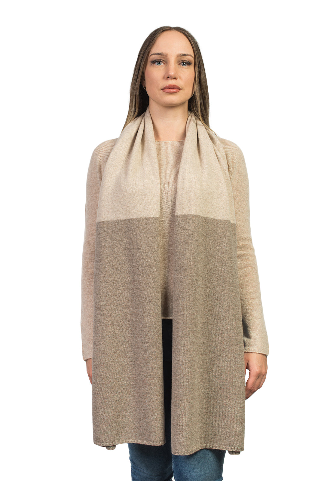 Women's two-tone 100% cashmere wrap, colour Mink-Beige | Dalle Piane Cashmere