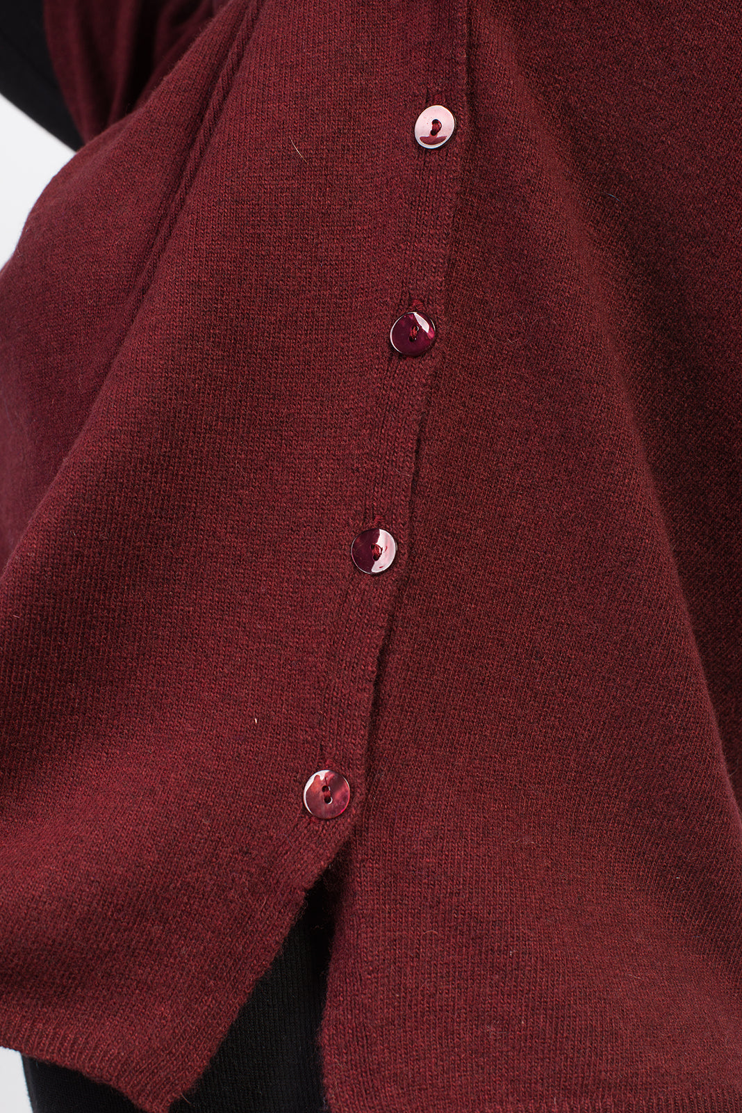 Women's cashmere blend crewneck with side buttons, colour Bordeaux, view 5 | Dalle Piane Cashmere