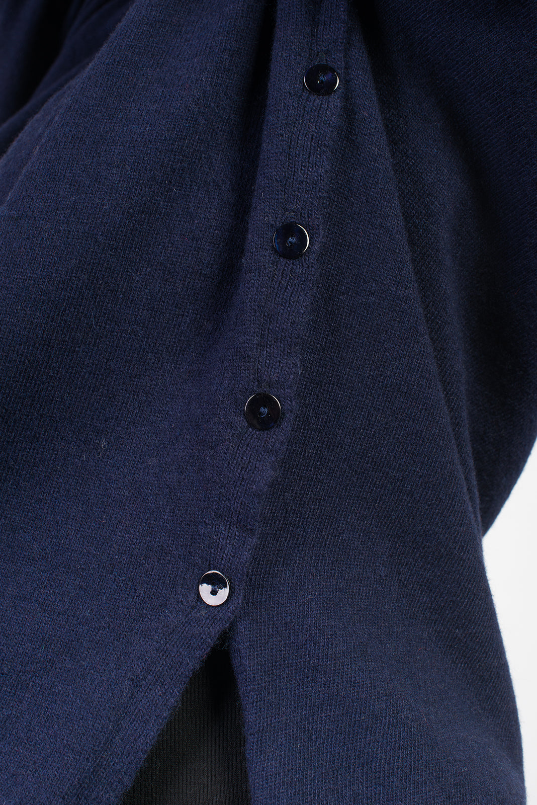 Women's cashmere blend crewneck with side buttons, colour Blue, view 4 | Dalle Piane Cashmere
