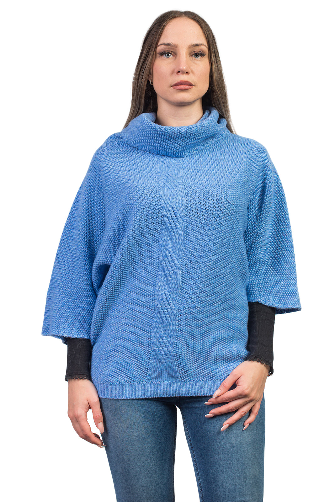 Women's cable-knit cashmere blend sweater, colour Light Blue | Dalle Piane Cashmere