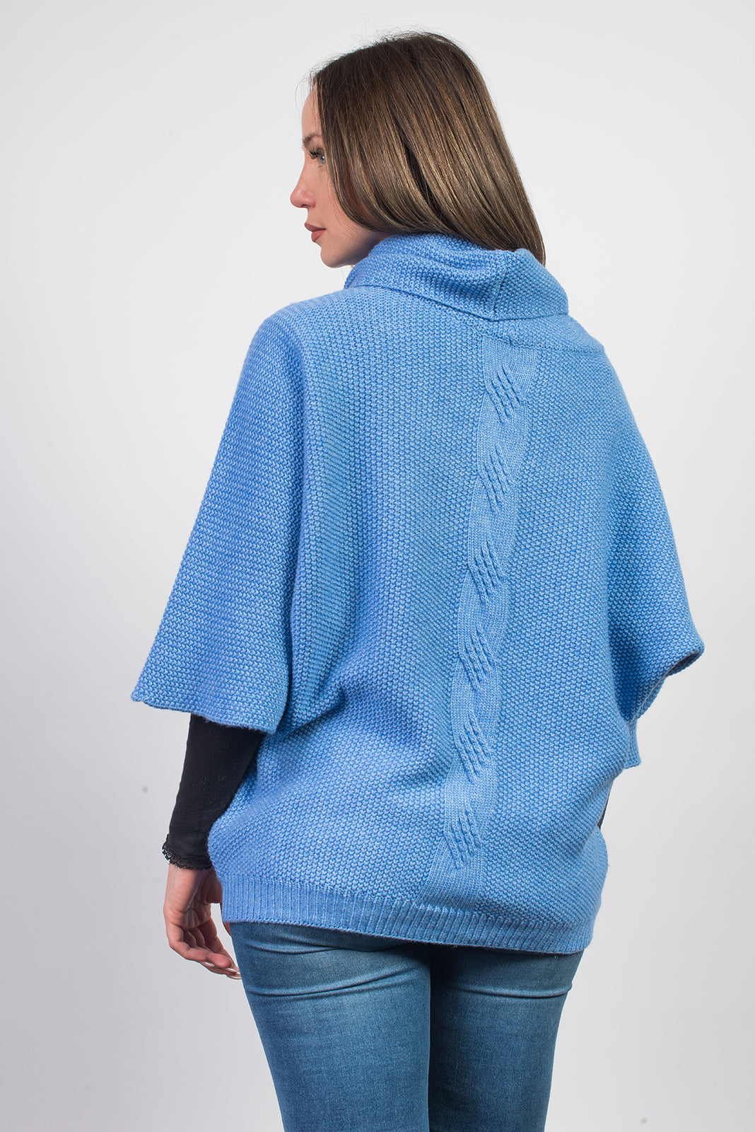 Women's cable-knit cashmere blend sweater, colour Light Blue, view 3 | Dalle Piane Cashmere