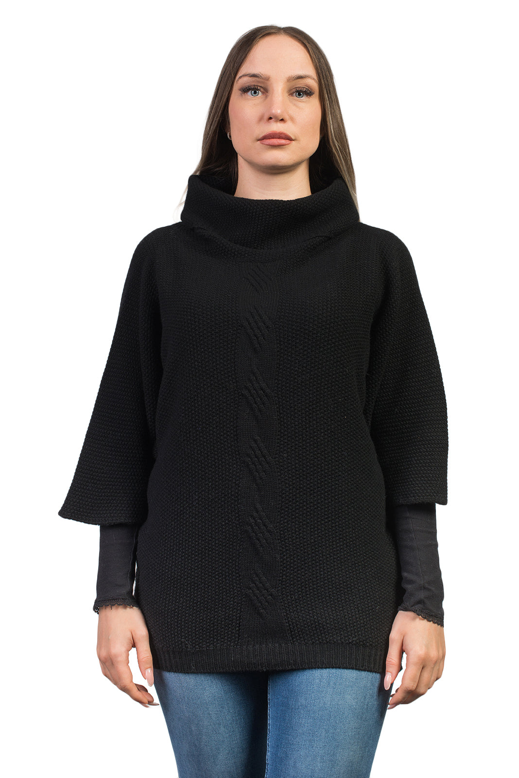 Women's cable-knit cashmere blend sweater, colour Black | Dalle Piane Cashmere