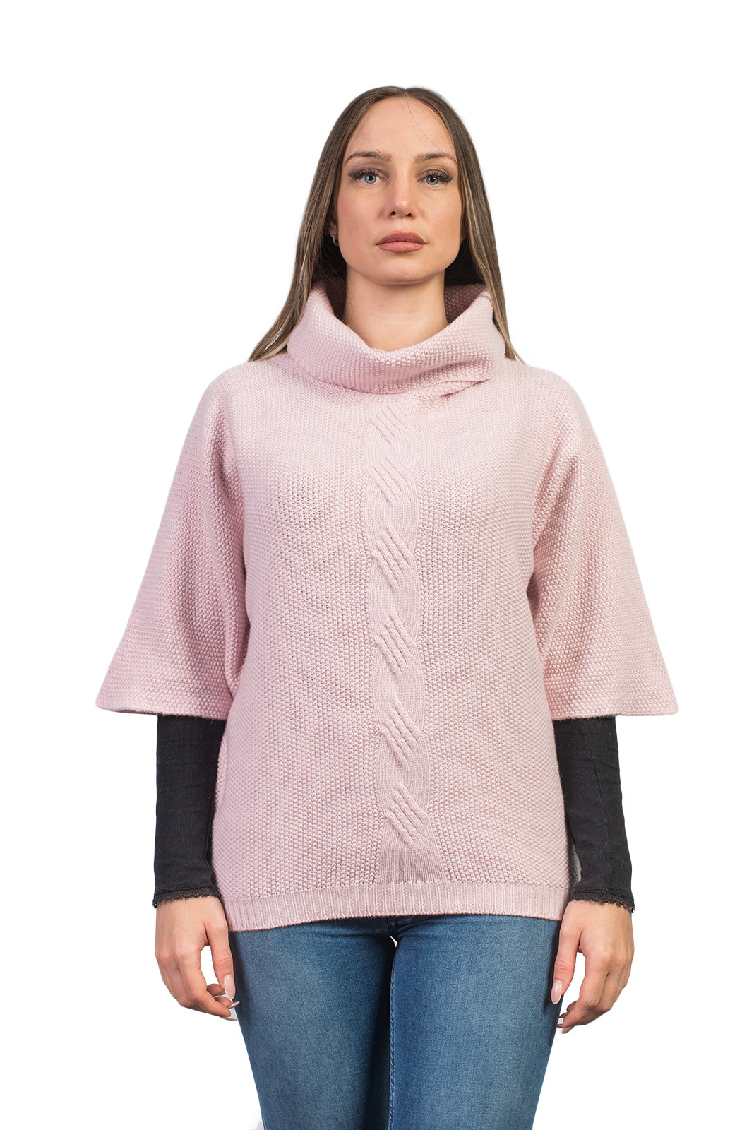 Women's cable-knit cashmere blend sweater, colour Pink | Dalle Piane Cashmere