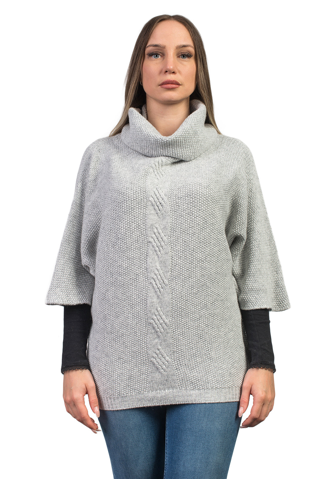 Women's cable-knit cashmere blend sweater, colour Grey | Dalle Piane Cashmere