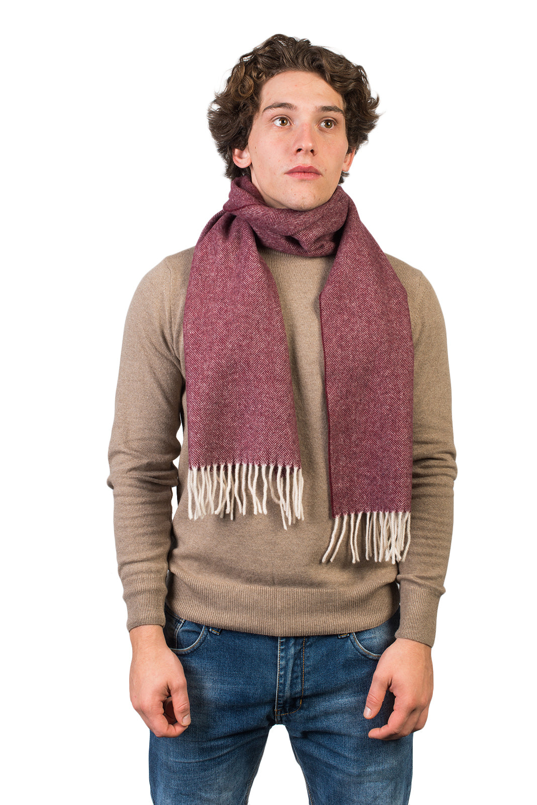 Herringbone wool and cashmere scarf, colour Bordeaux | Dalle Piane Cashmere