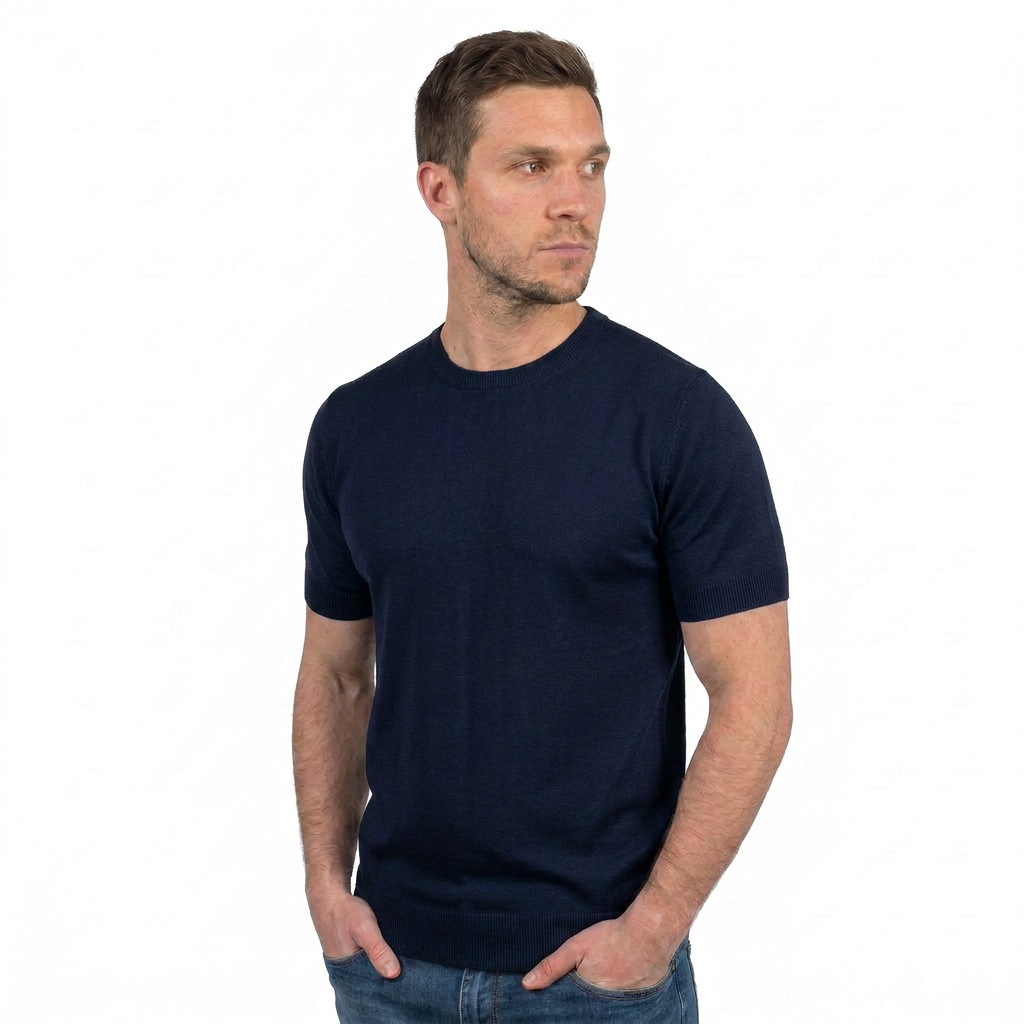 Men's 100% cotton T-shirt, colour Blue, view 2 | Dalle Piane Cashmere