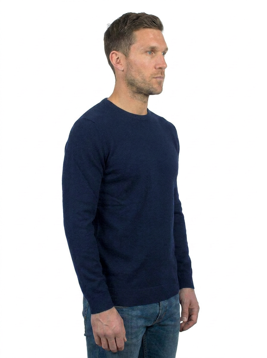 Men's 100% cotton crewneck, colour Blue, view 2 | Dalle Piane Cashmere