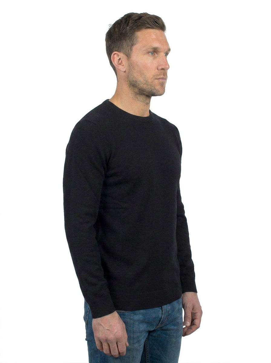 Men's 100% cotton crewneck, colour Black, view 2 | Dalle Piane Cashmere