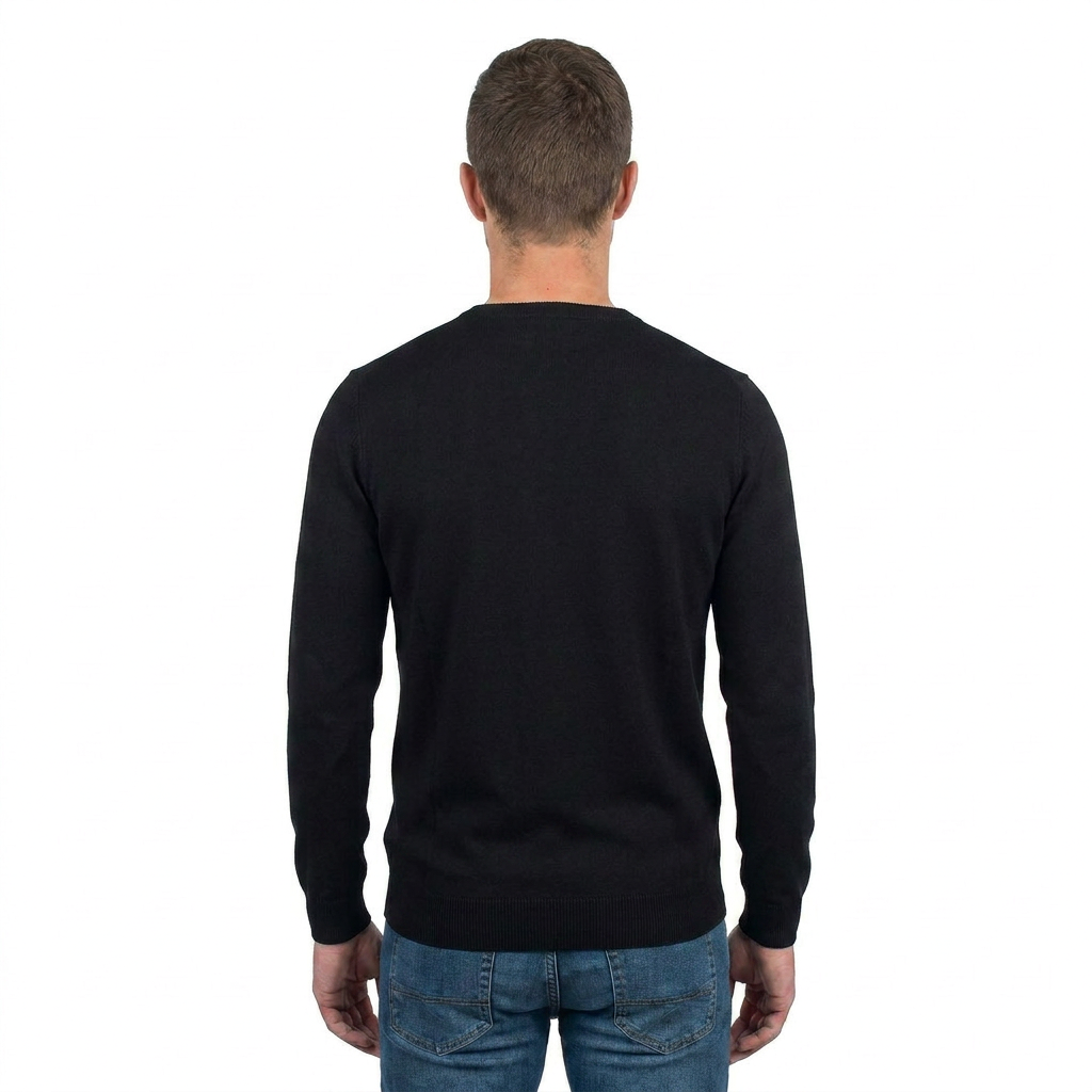 Men's 100% cotton crewneck, colour Black, view 3 | Dalle Piane Cashmere