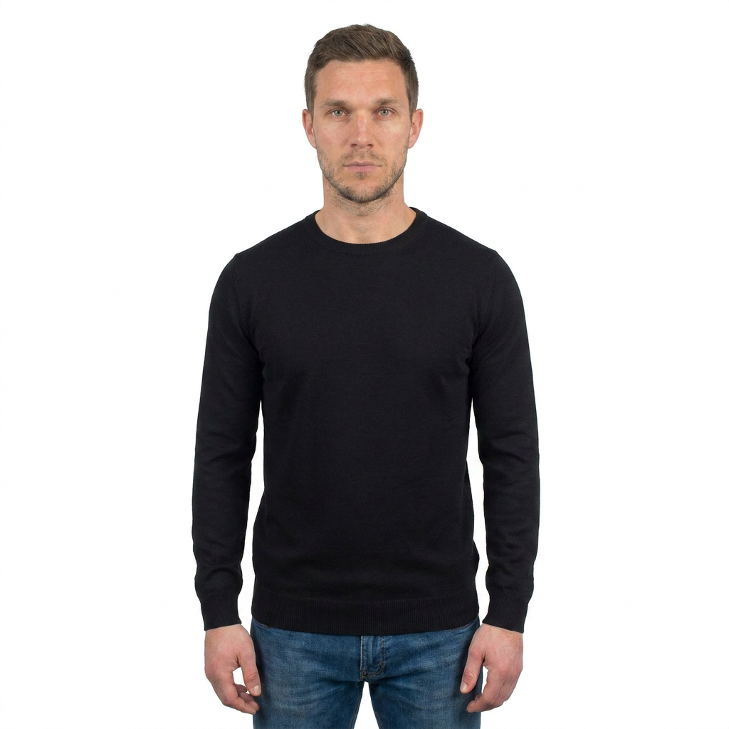Men's 100% cotton crewneck, colour Black | Dalle Piane Cashmere