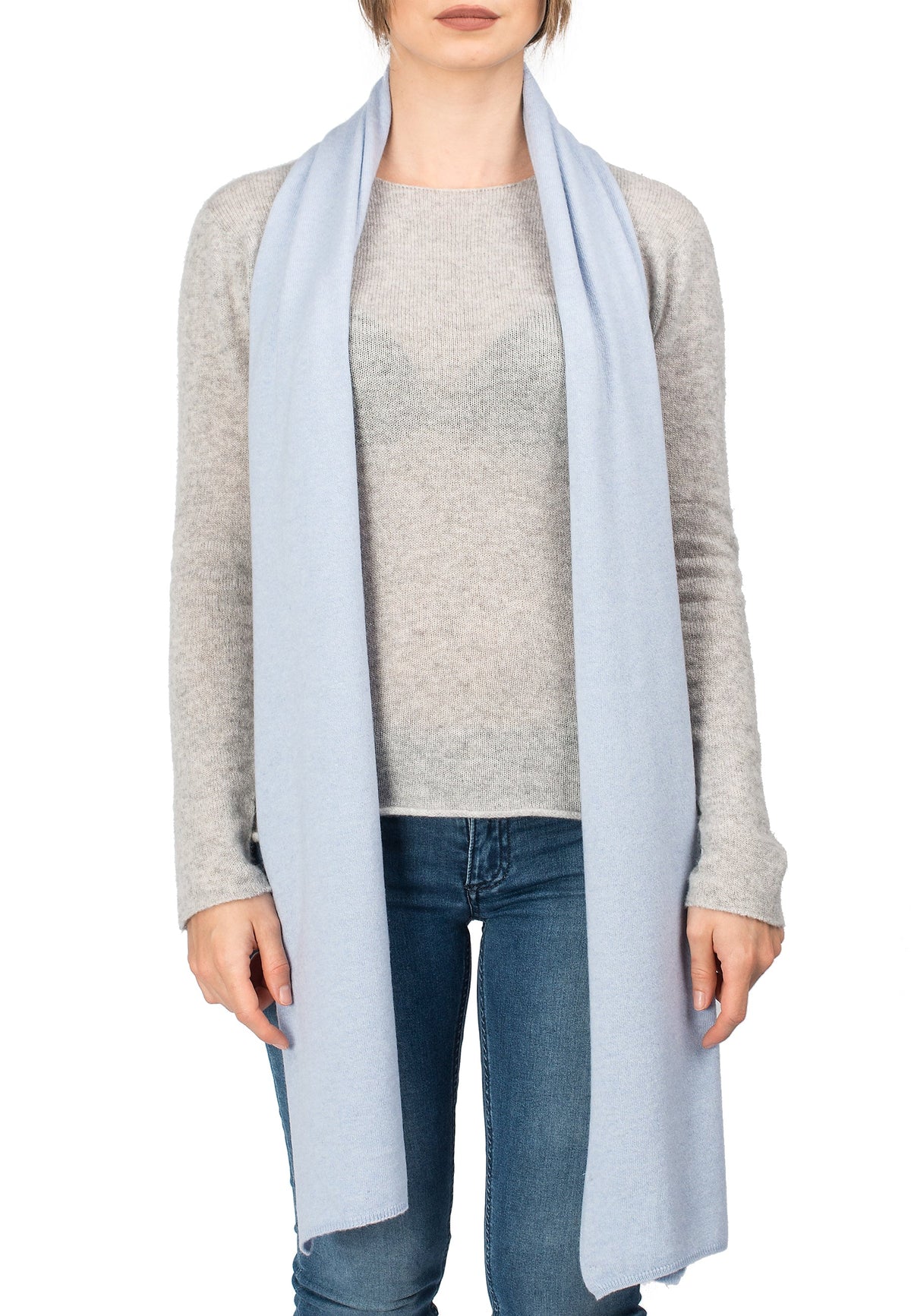 Unisex cashmere blend scarf, colour Sky, view 2 | Dalle Piane Cashmere