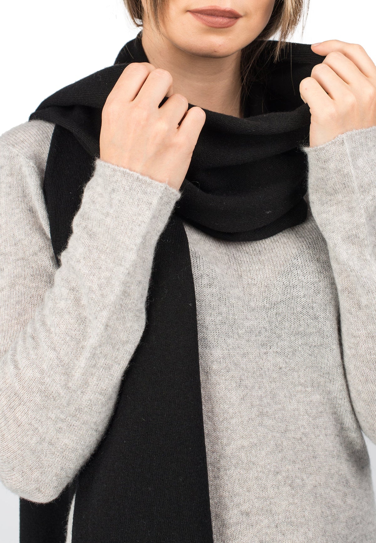 Unisex cashmere blend scarf, colour Black, view 3 | Dalle Piane Cashmere