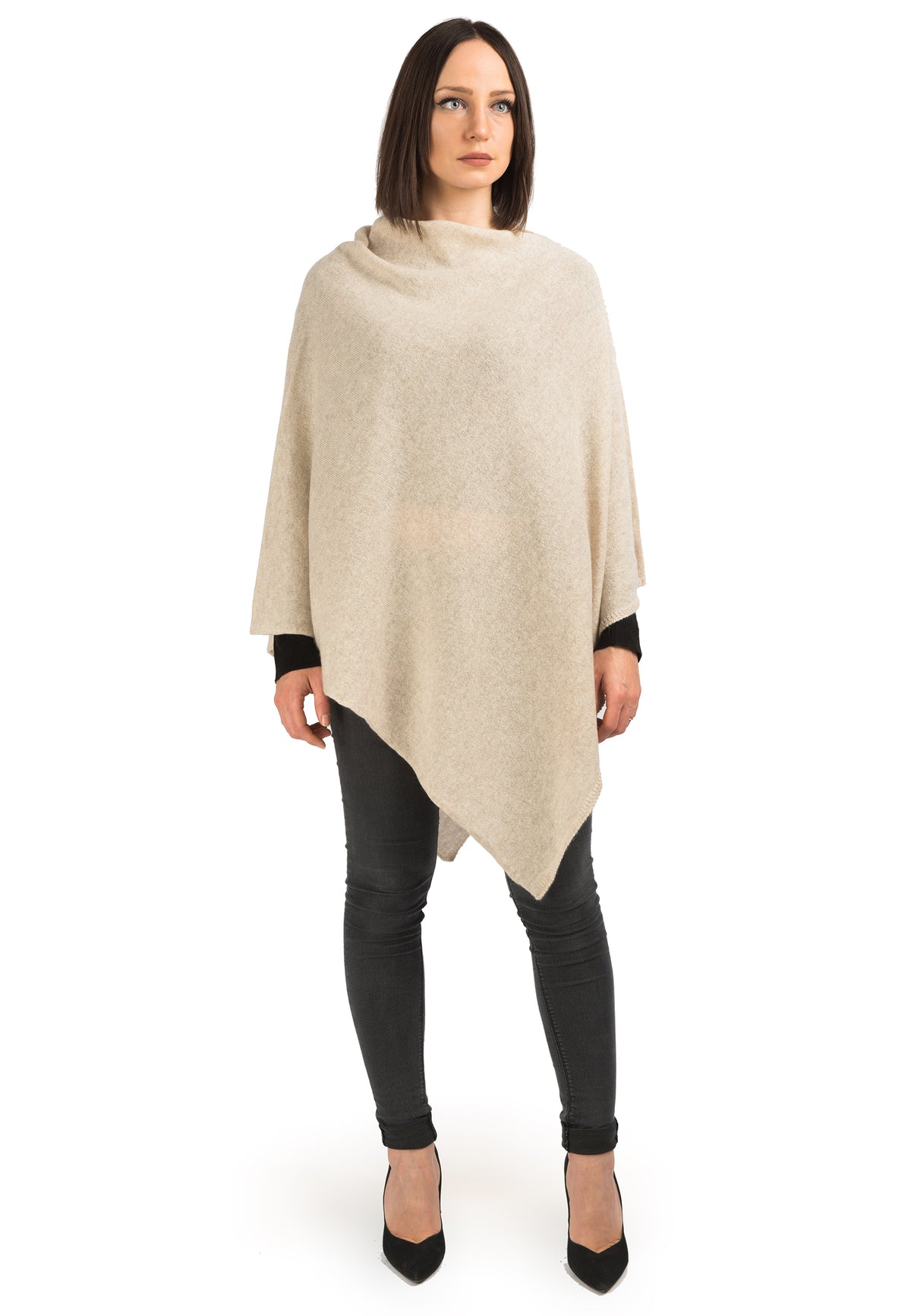 100% cashmere poncho, colour Beige | Dalle Piane Cashmere