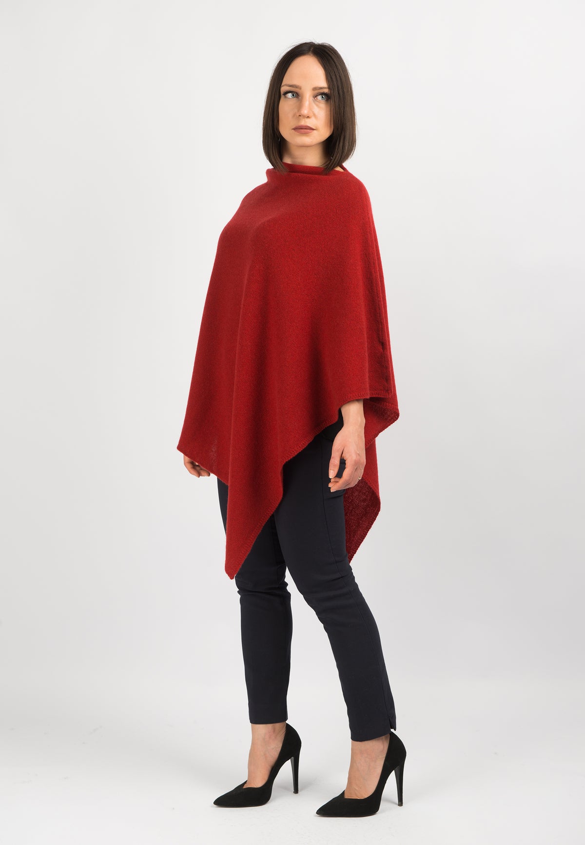 100% cashmere poncho, colour Red, view 2 | Dalle Piane Cashmere