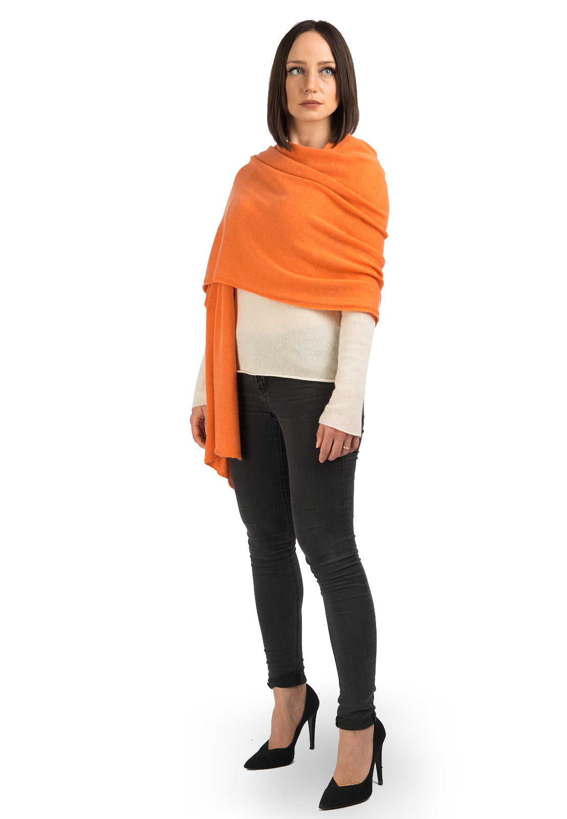 Women's 100% cashmere wrap, colour Orange | Dalle Piane Cashmere