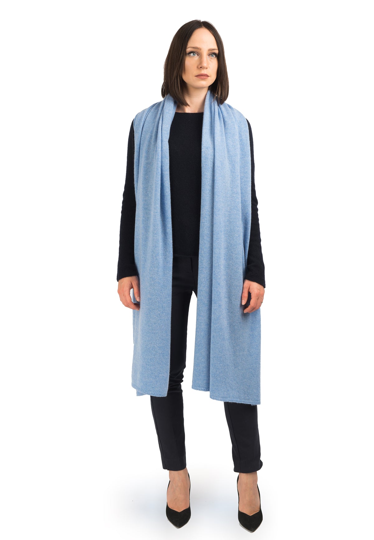 Women's 100% cashmere wrap, colour Sky, view 2 | Dalle Piane Cashmere