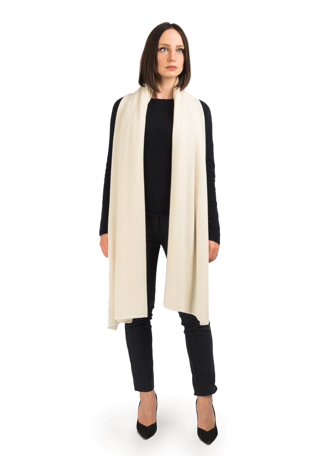 Women's 100% cashmere wrap, colour Cream, view 2 | Dalle Piane Cashmere