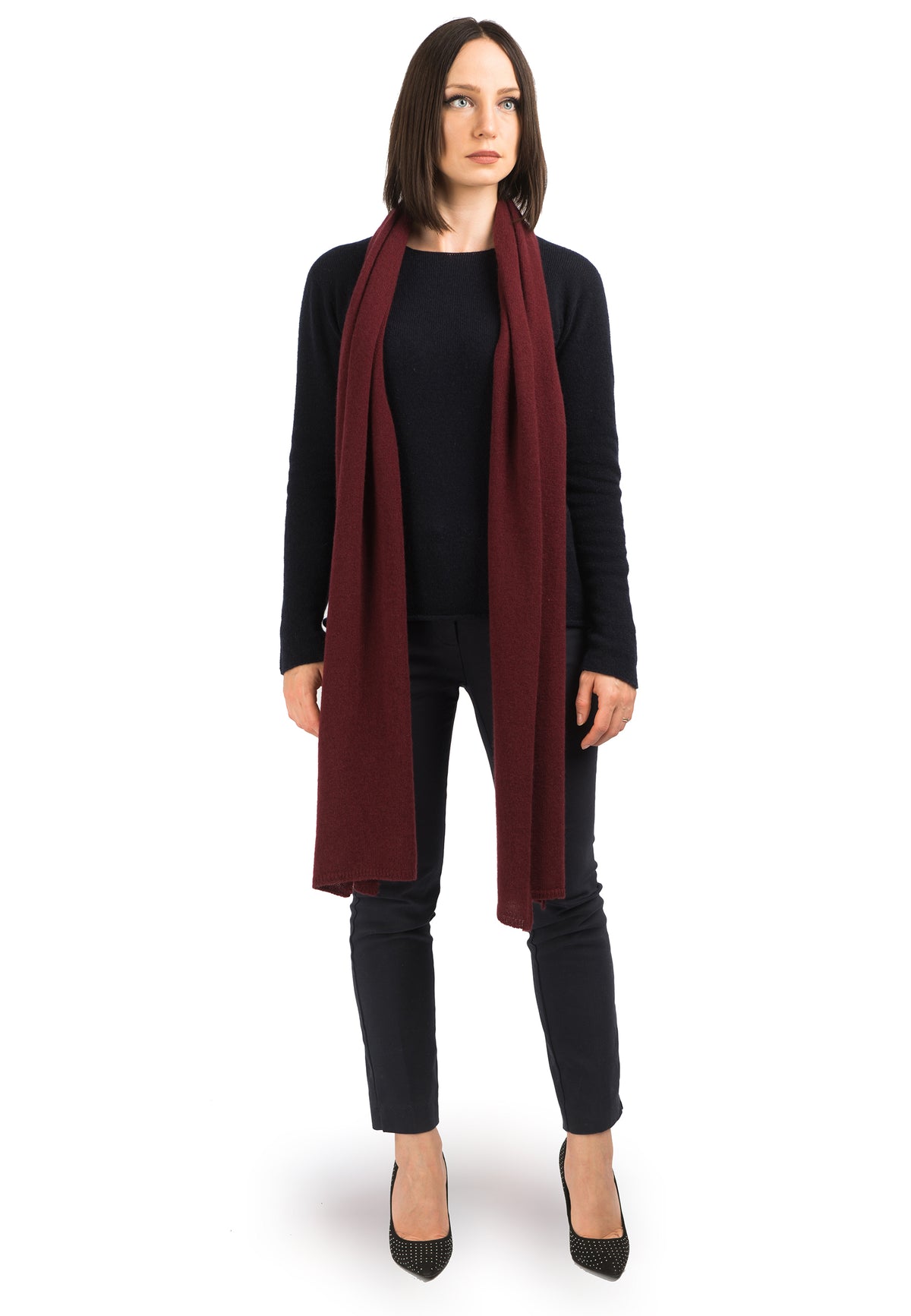 Women's wide 100% cashmere scarf, colour Bordeaux | Dalle Piane Cashmere