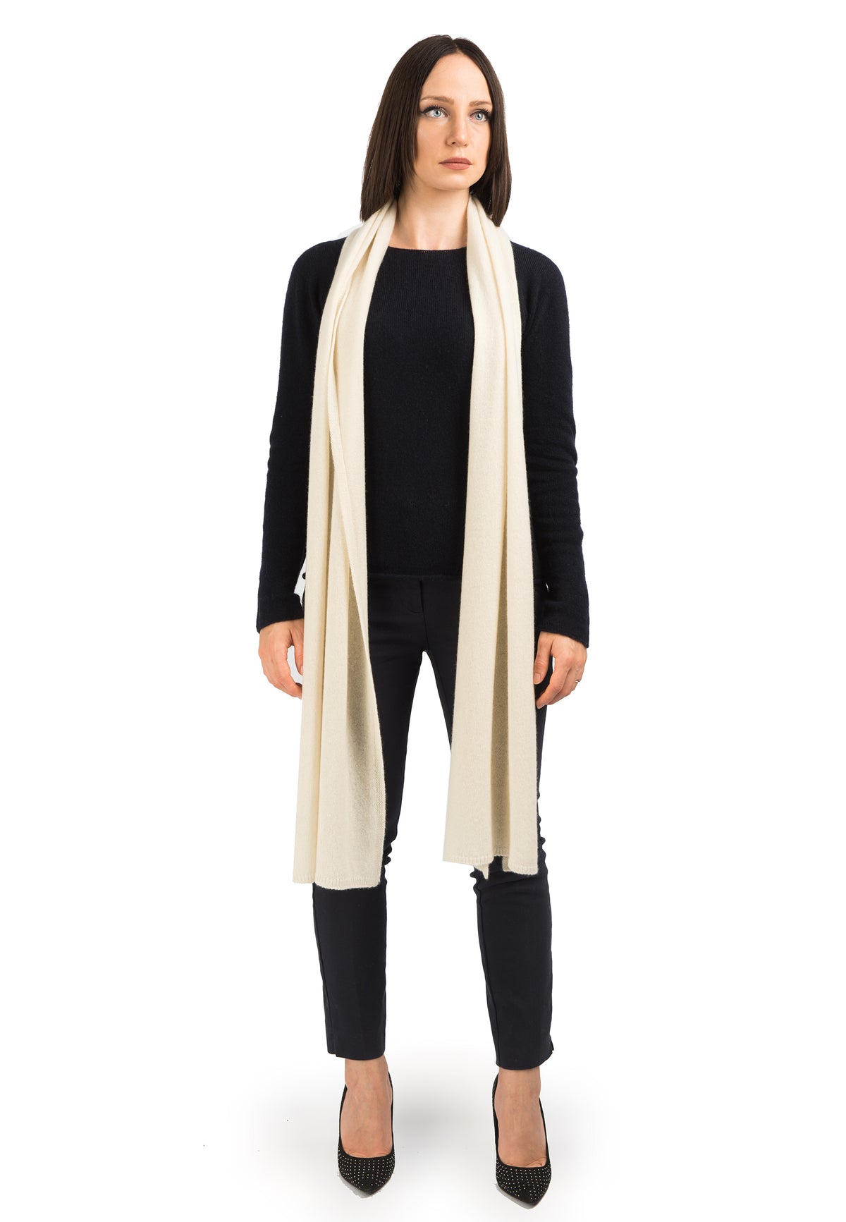 Women's wide 100% cashmere scarf, colour Cream | Dalle Piane Cashmere