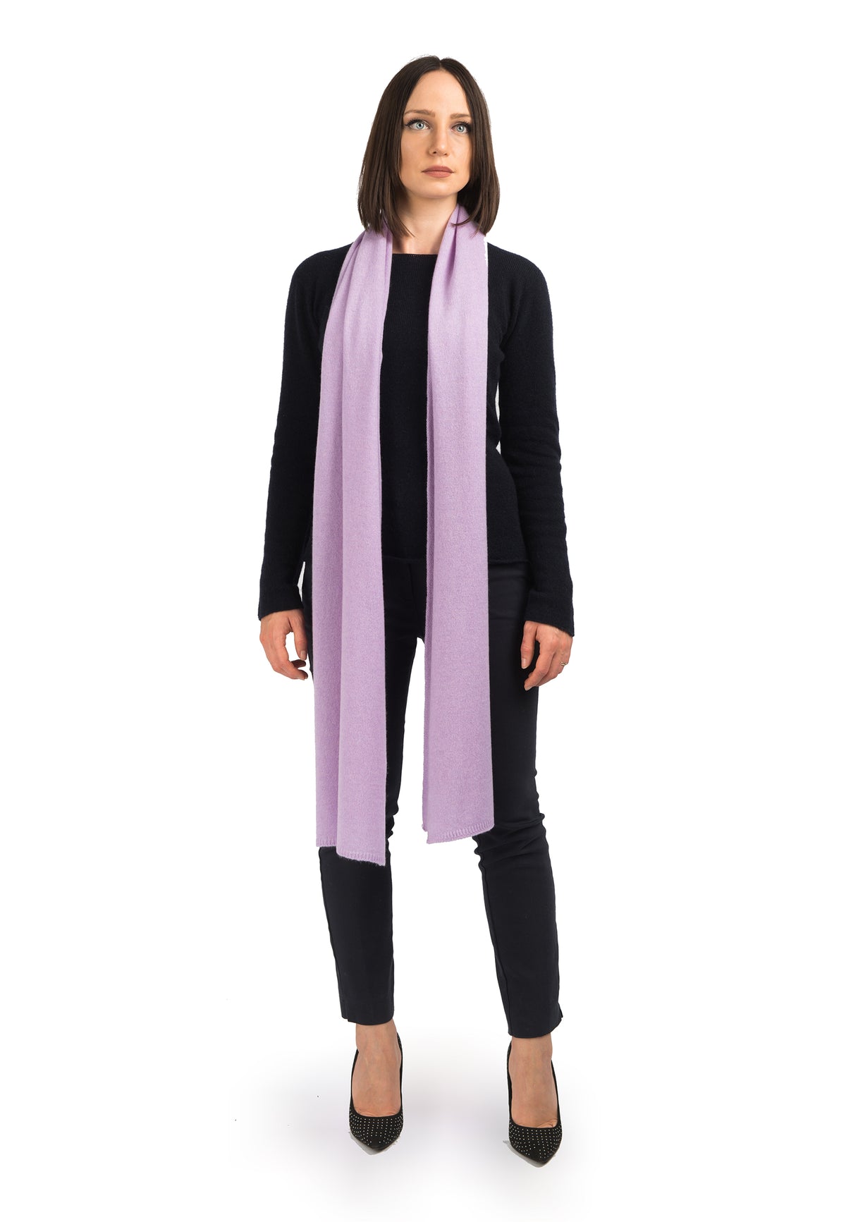 Women's wide 100% cashmere scarf, colour Lilac | Dalle Piane Cashmere