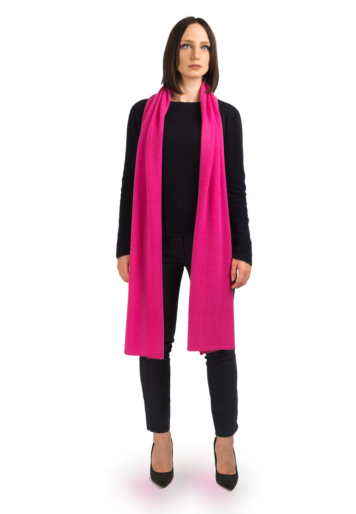 Women's wide 100% cashmere scarf, colour Fuchsia | Dalle Piane Cashmere