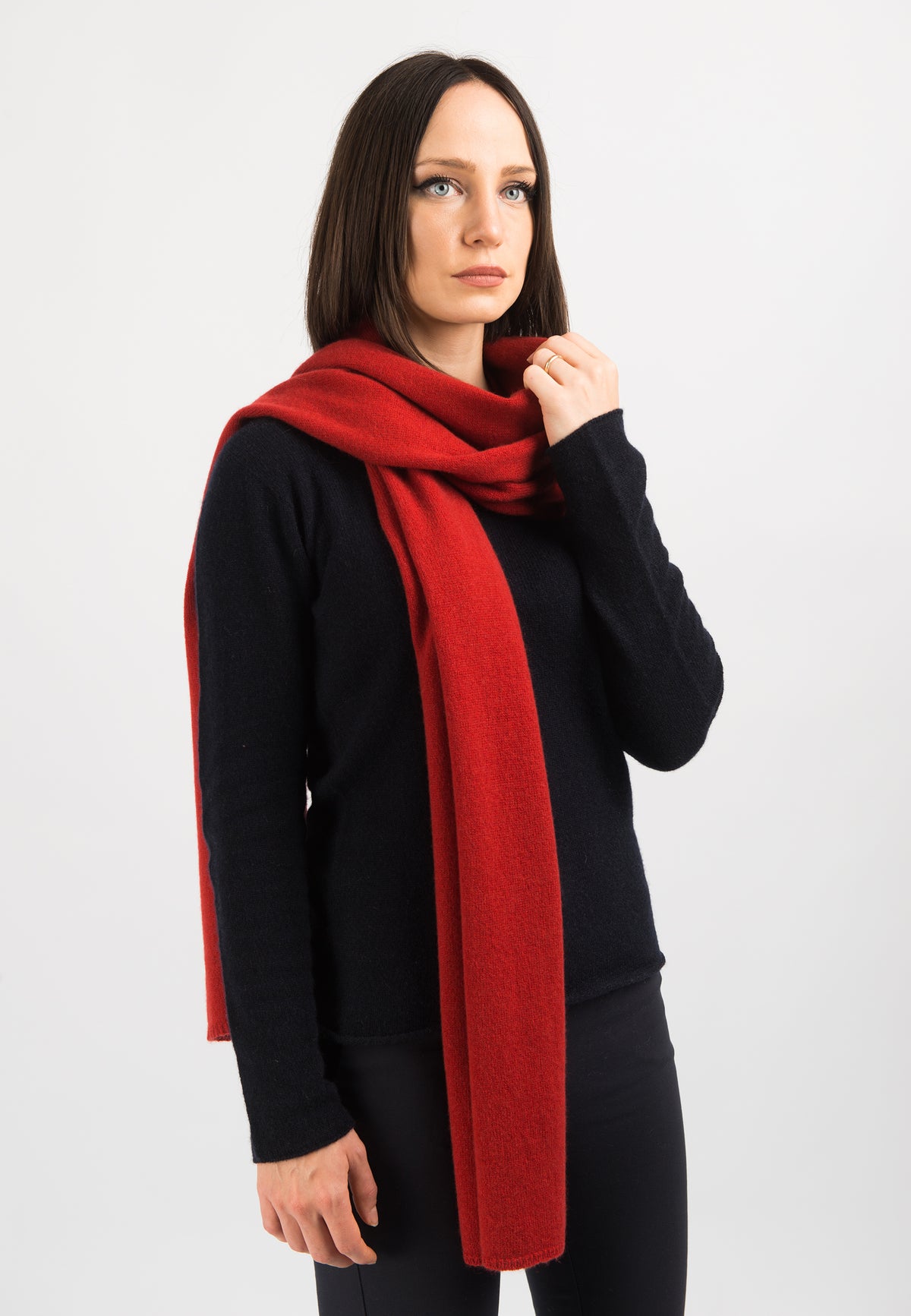 Women's wide 100% cashmere scarf, colour Red, view 2 | Dalle Piane Cashmere