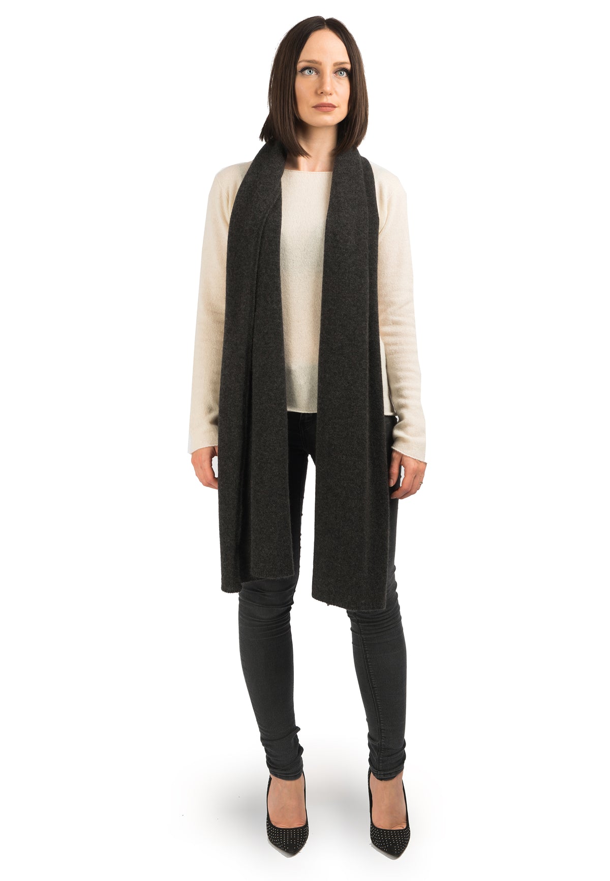 Women's wide 100% cashmere scarf, colour Anthracite | Dalle Piane Cashmere
