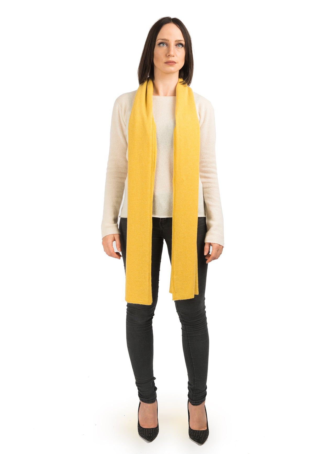 Women's wide 100% cashmere scarf, colour Yellow | Dalle Piane Cashmere