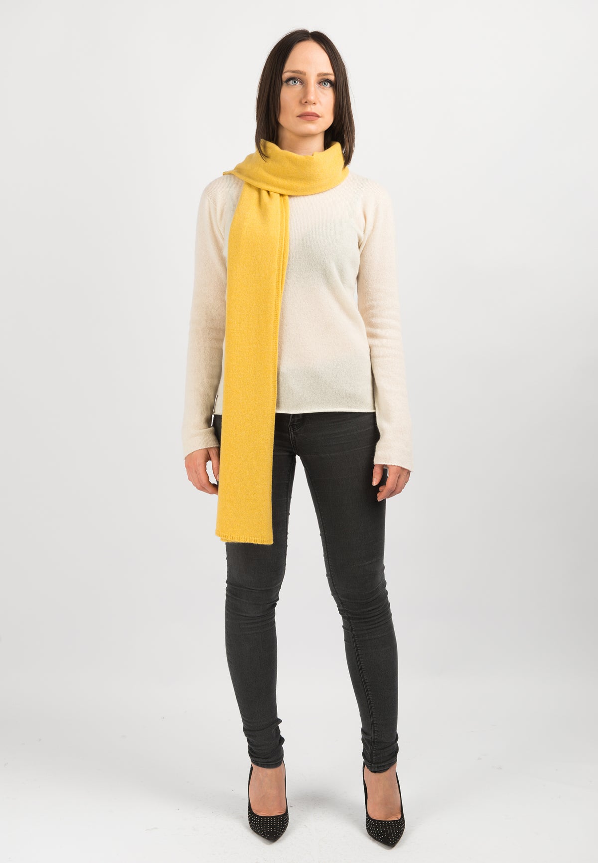 Women's wide 100% cashmere scarf, colour Yellow, view 3 | Dalle Piane Cashmere