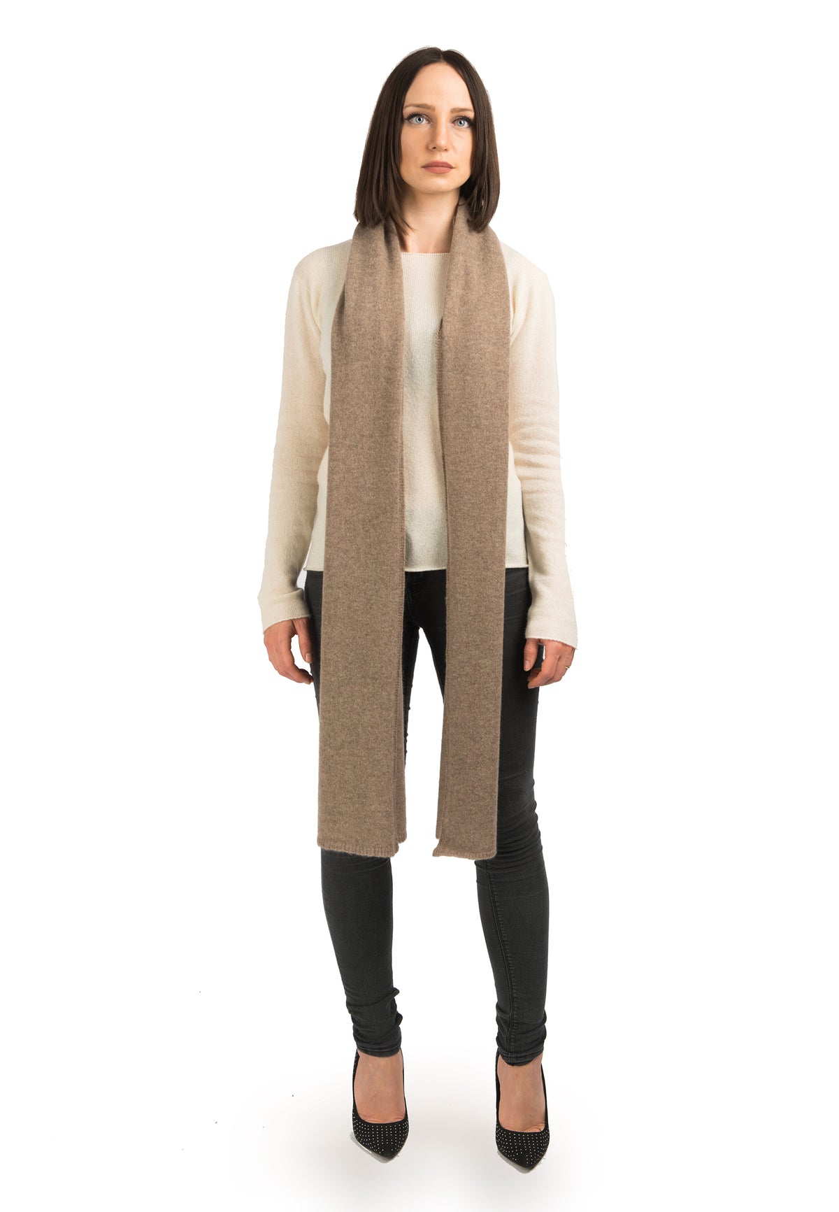Women's wide 100% cashmere scarf, colour Mink | Dalle Piane Cashmere