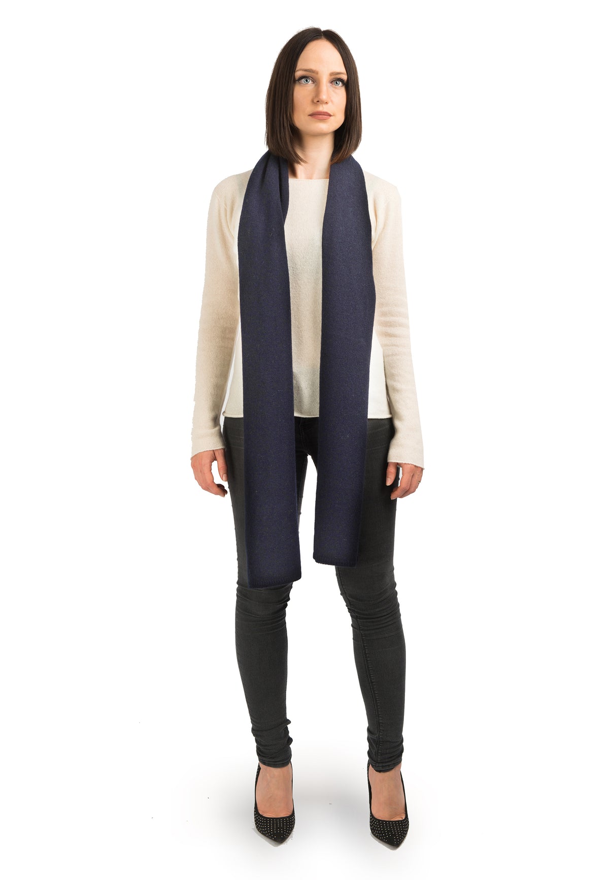 Women's wide 100% cashmere scarf, colour Blue | Dalle Piane Cashmere
