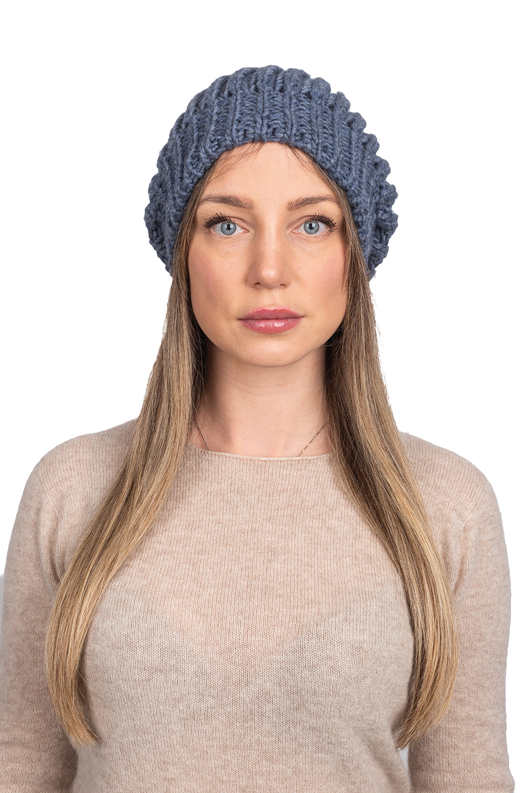 Women's fisherman's rib beanie, colour Jeans | Dalle Piane Cashmere