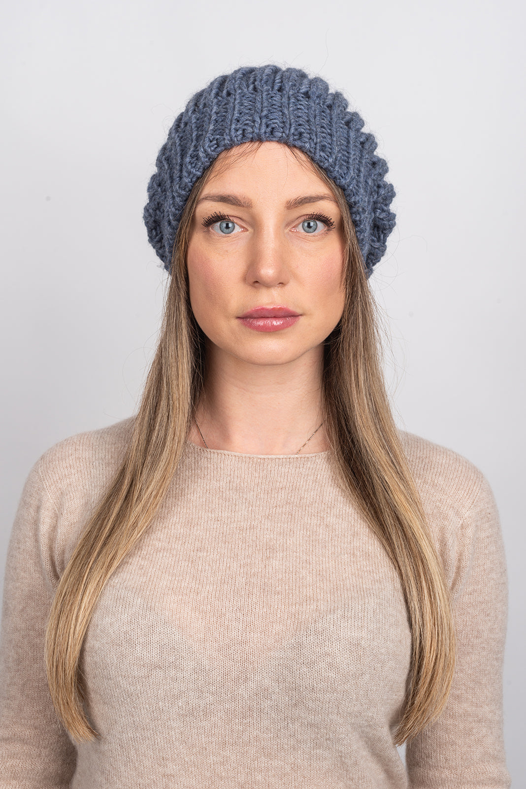 Women's fisherman's rib beanie, colour Jeans, view 2 | Dalle Piane Cashmere