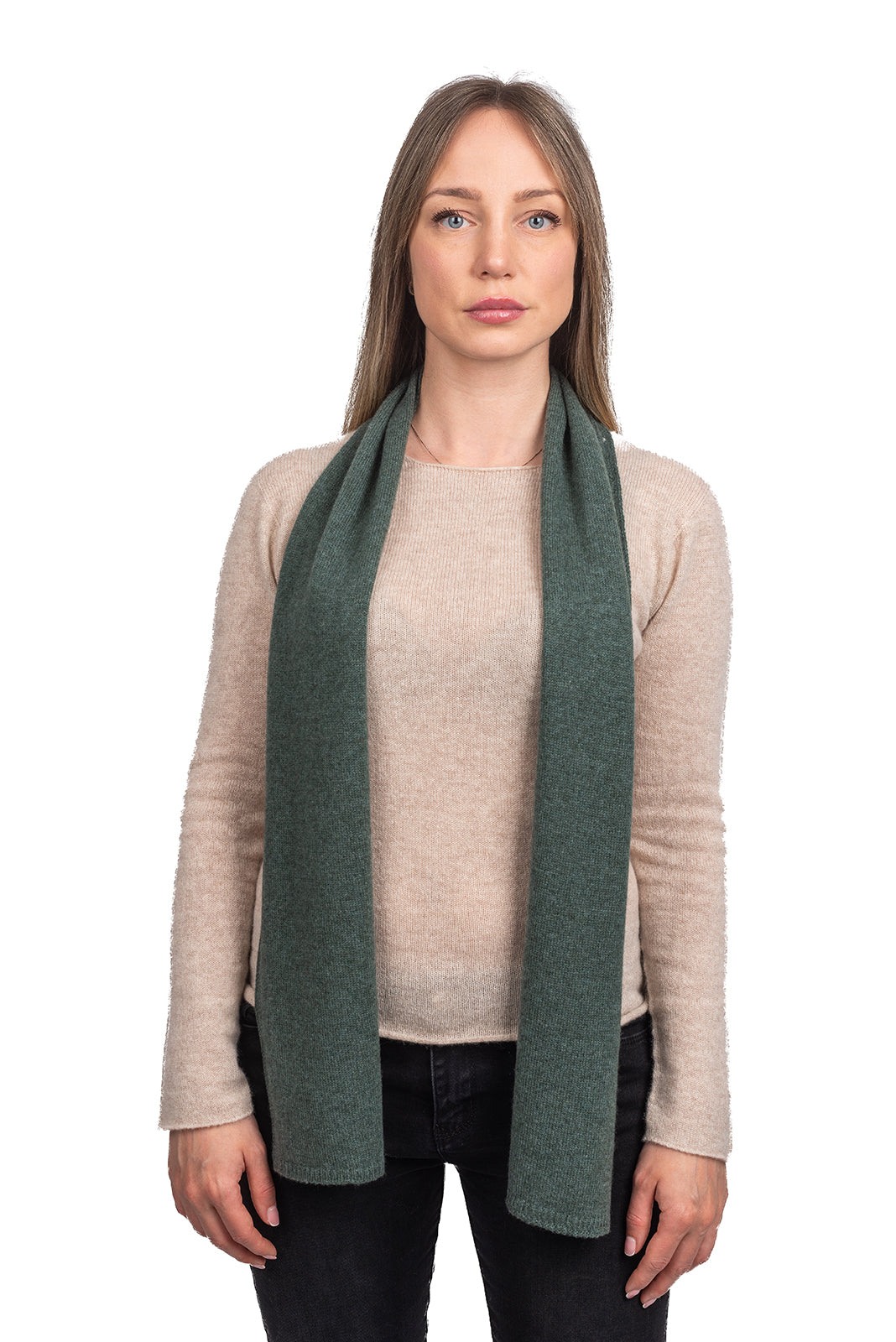 Women's 100% cashmere skinny scarf, colour Sage Green | Dalle Piane Cashmere