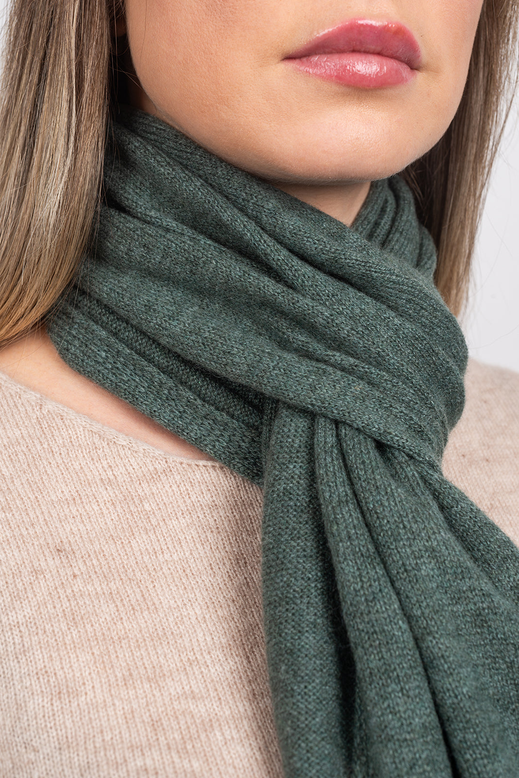 Unisex 100% cashmere scarf, colour Sage Green, view 3 | Dalle Piane Cashmere