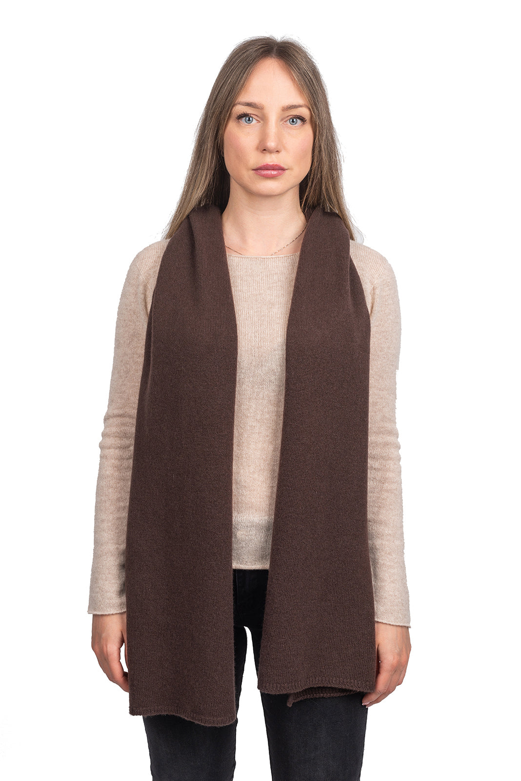 Women's wide 100% cashmere scarf, colour Brown | Dalle Piane Cashmere