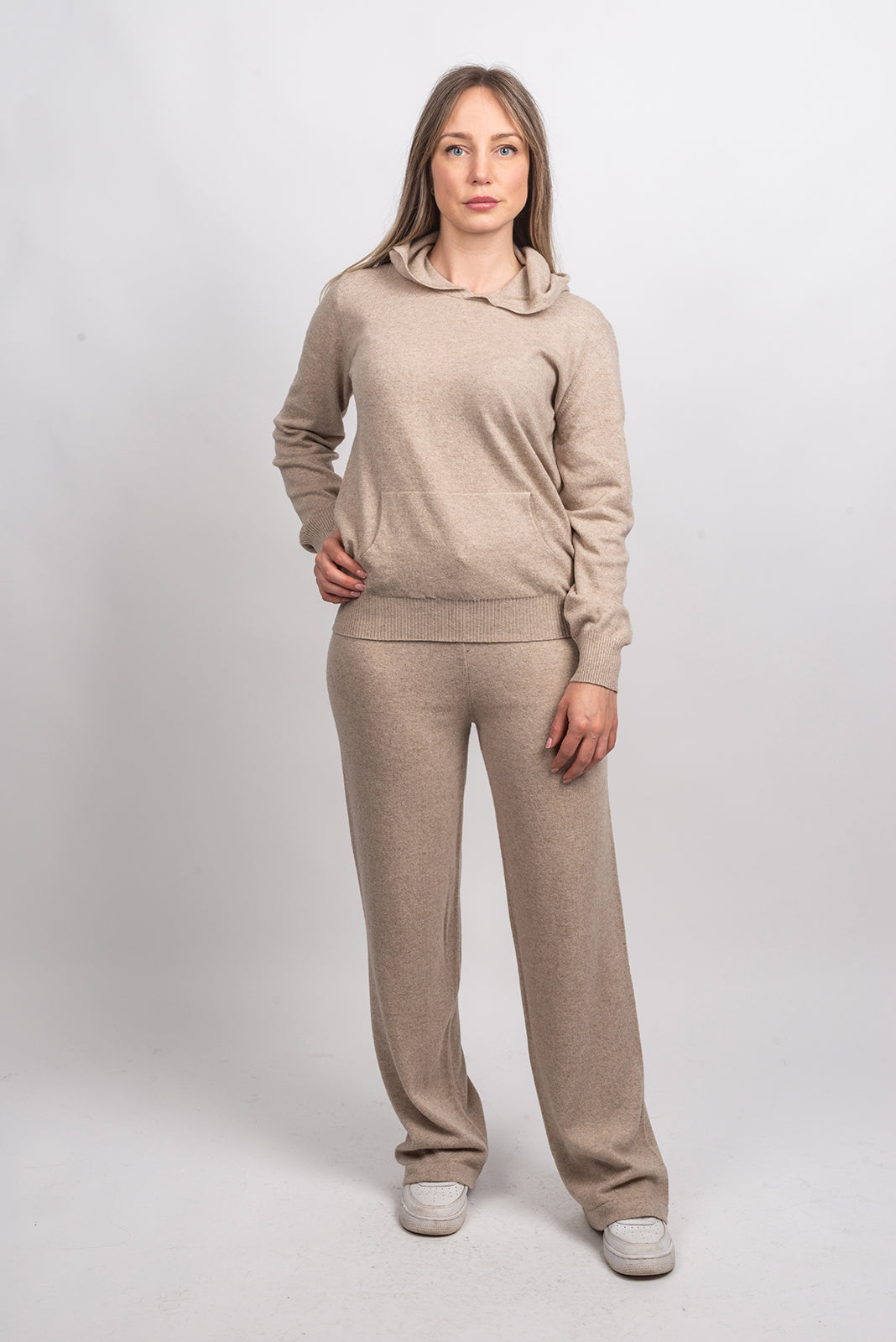 Women's cashmere blend trousers, colour Beige, view 3 | Dalle Piane Cashmere