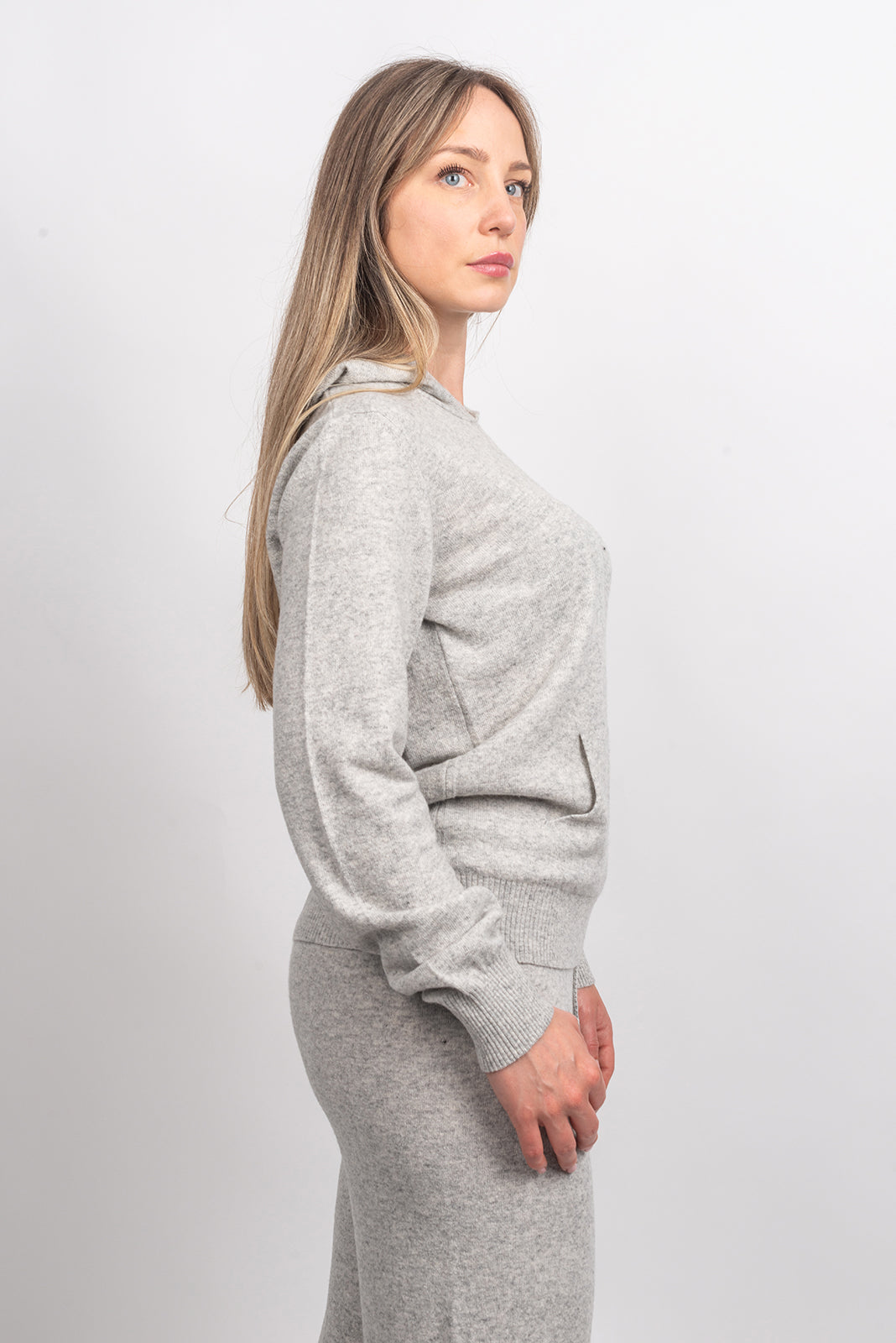 Women's hooded cashmere blend sweatshirt, colour Grey, view 4 | Dalle Piane Cashmere