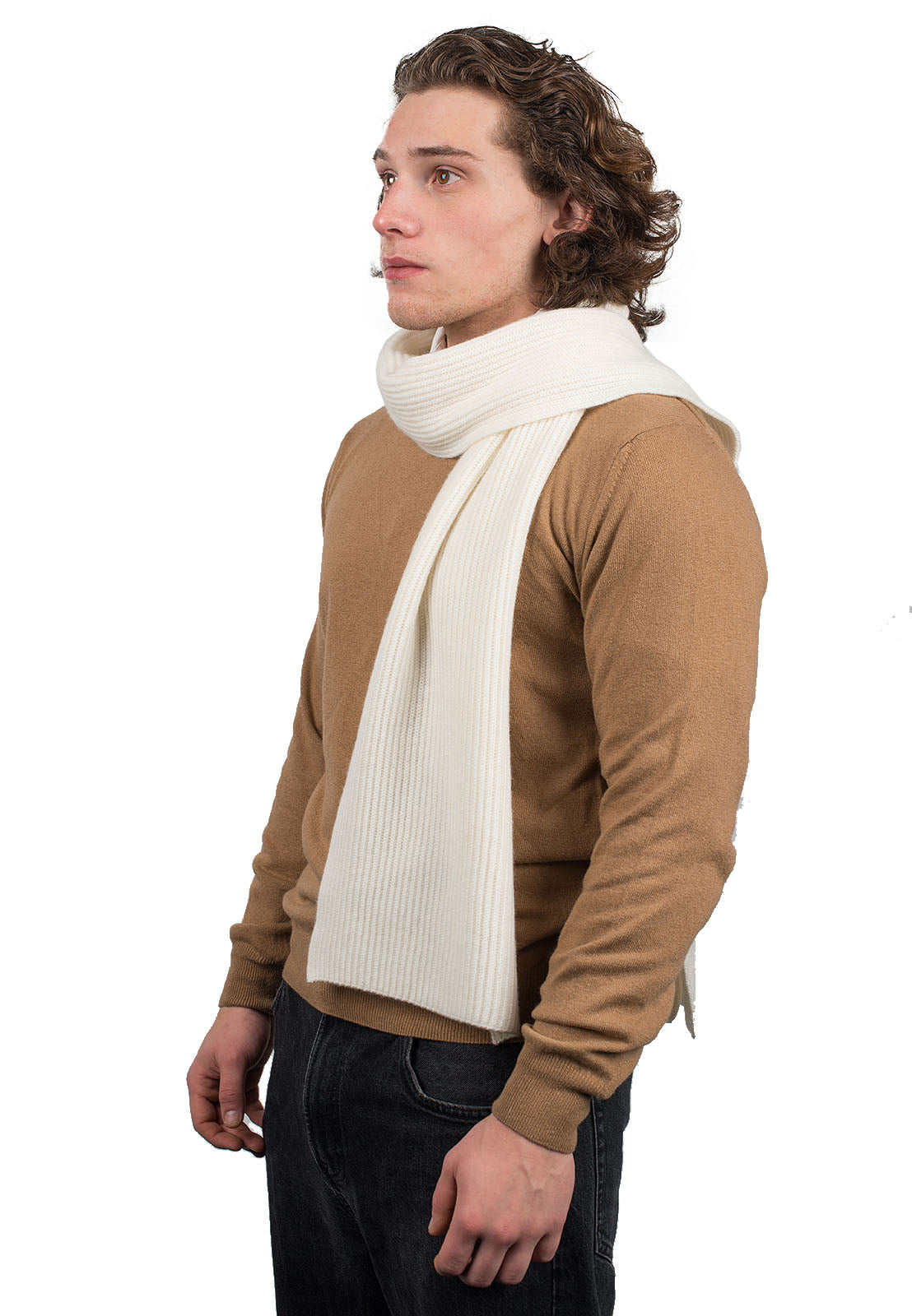 Men's fisherman's rib 100% cashmere scarf, colour Cream | Dalle Piane Cashmere
