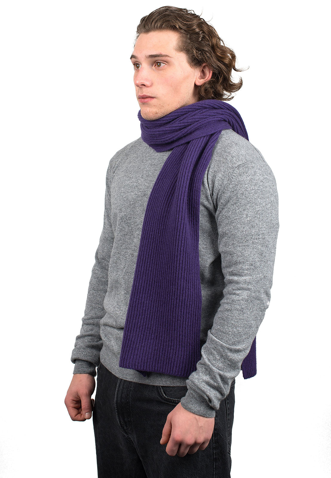 Men's fisherman's rib 100% cashmere scarf, colour Purple | Dalle Piane Cashmere