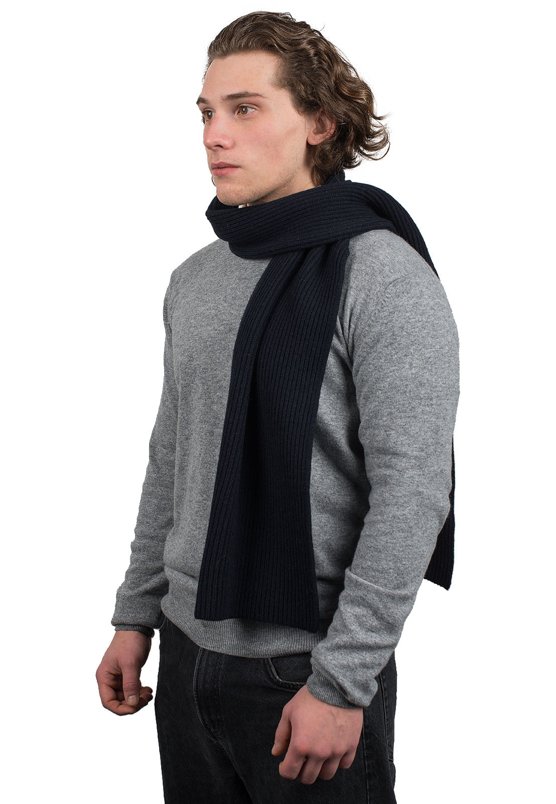 Men's fisherman's rib 100% cashmere scarf, colour Blue | Dalle Piane Cashmere