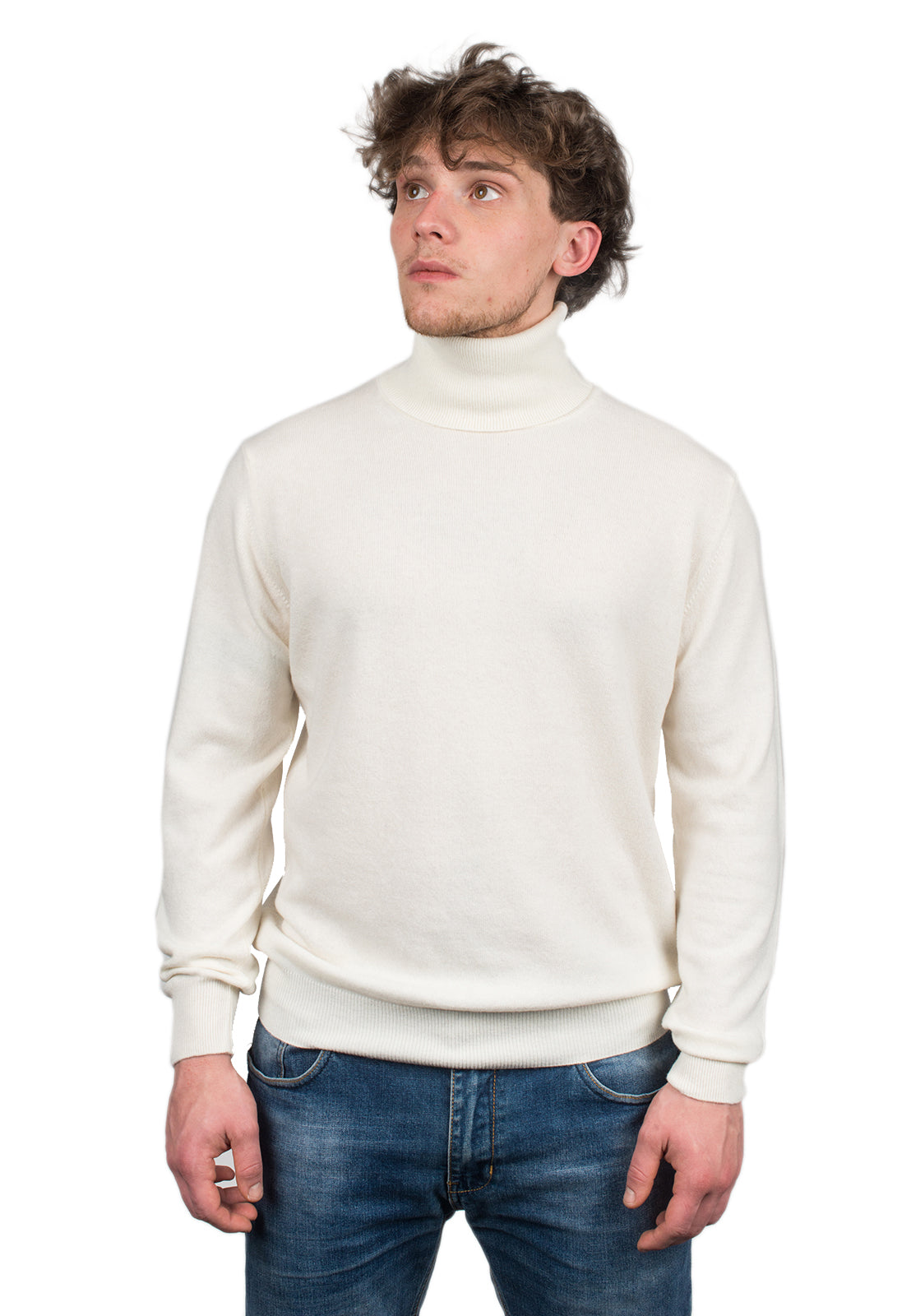 Men's cashmere blend turtleneck, colour Cream | Dalle Piane Cashmere