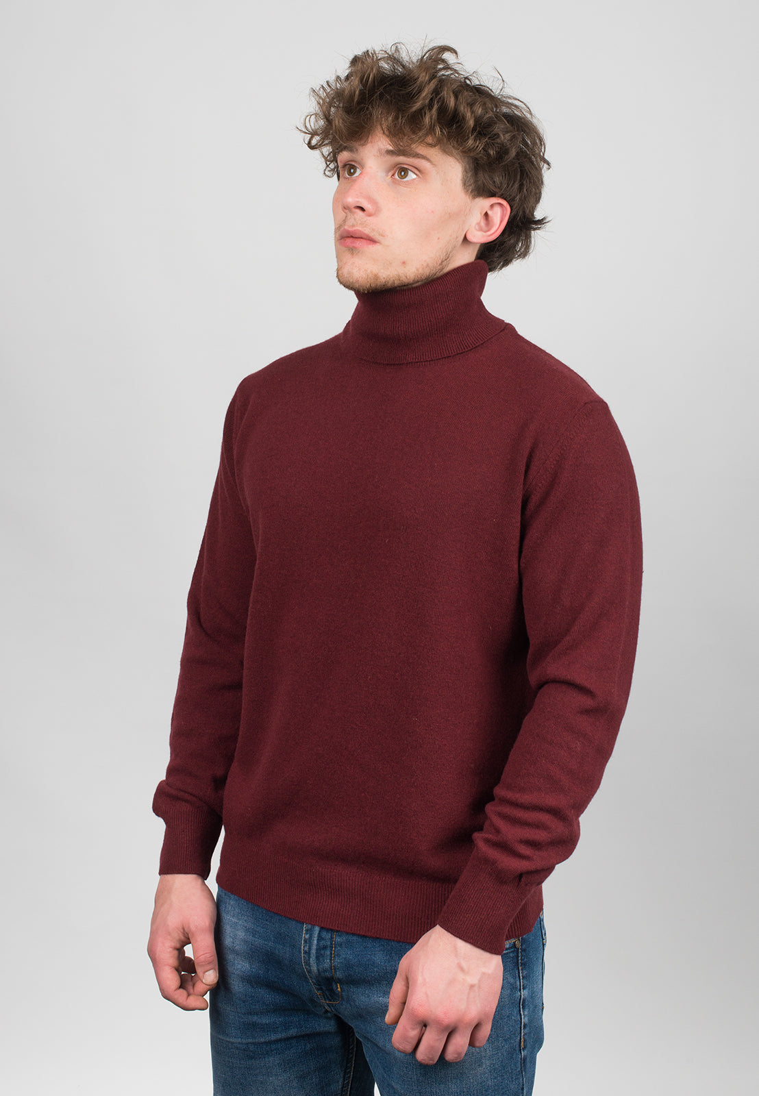 Men's cashmere blend turtleneck, colour Bordeaux, view 2 | Dalle Piane Cashmere