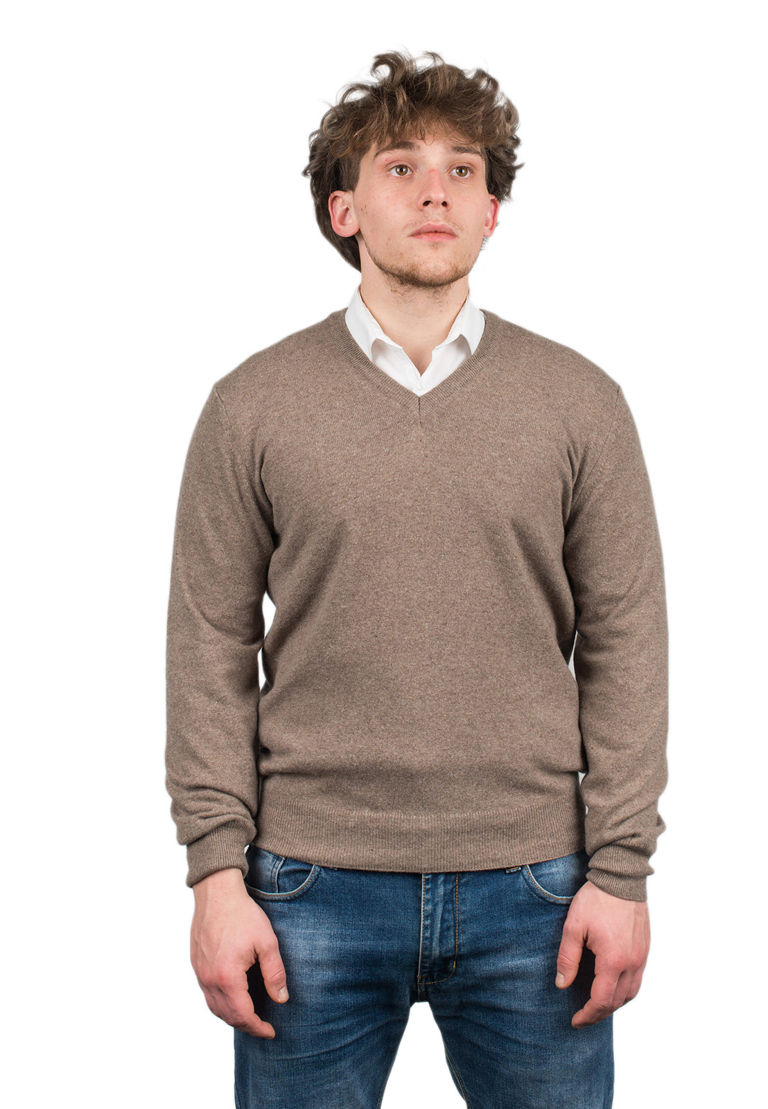 Men's cashmere blend V-neck, colour Mink | Dalle Piane Cashmere