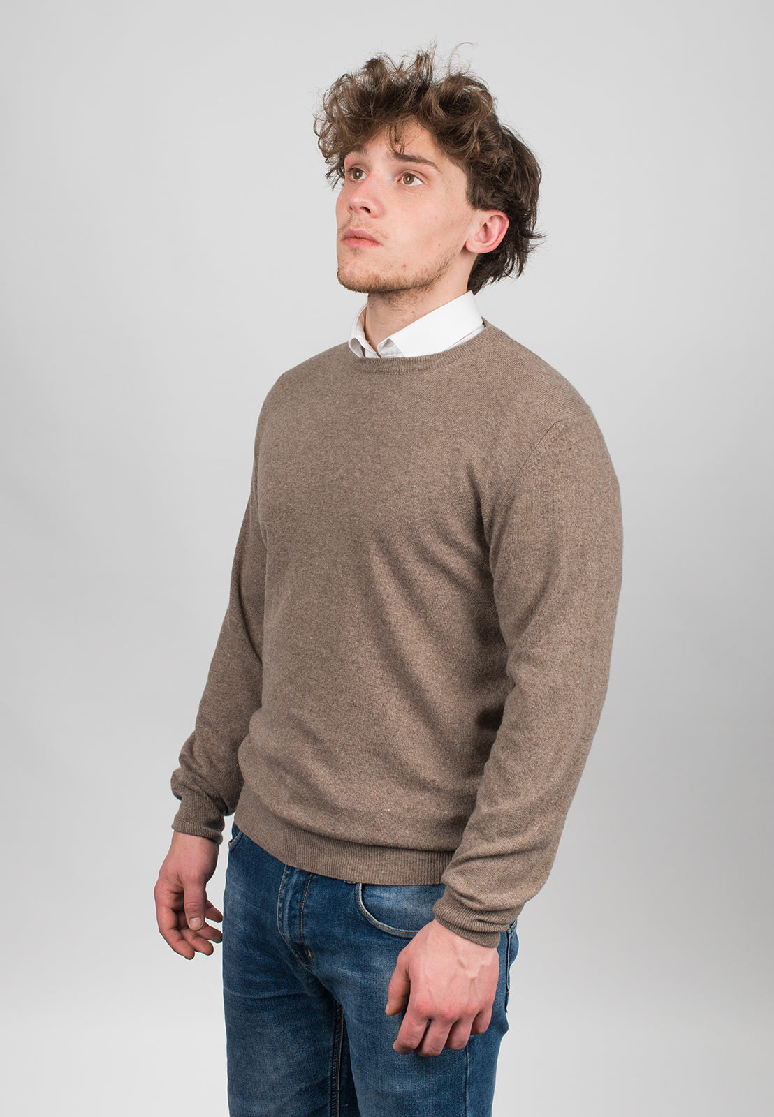 Men's cashmere blend crewneck, colour Mink, view 2 | Dalle Piane Cashmere