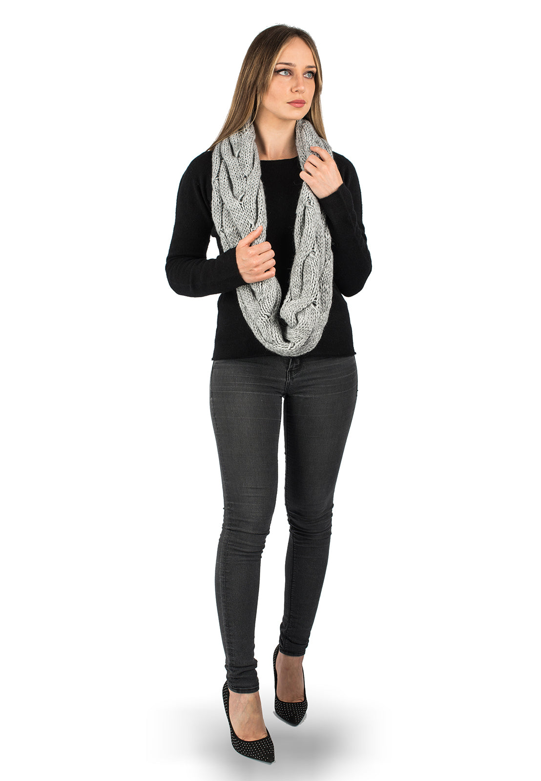 Cable-knit scarf, colour Grey | Dalle Piane Cashmere