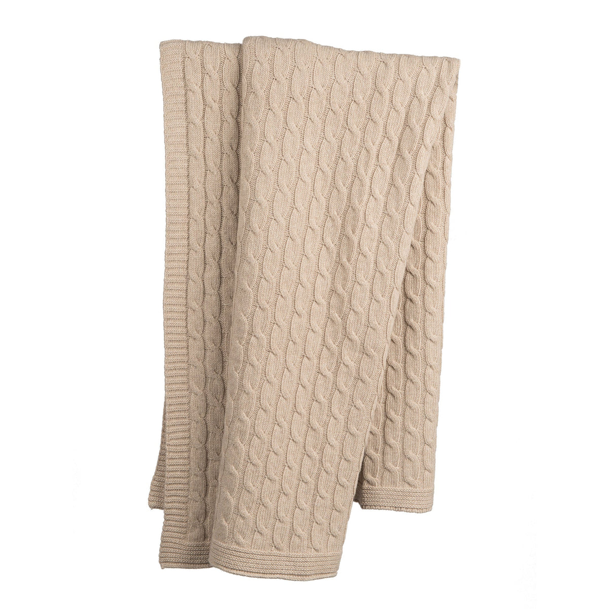 Cable-knit 100% cashmere throw, colour Beige | Dalle Piane Cashmere