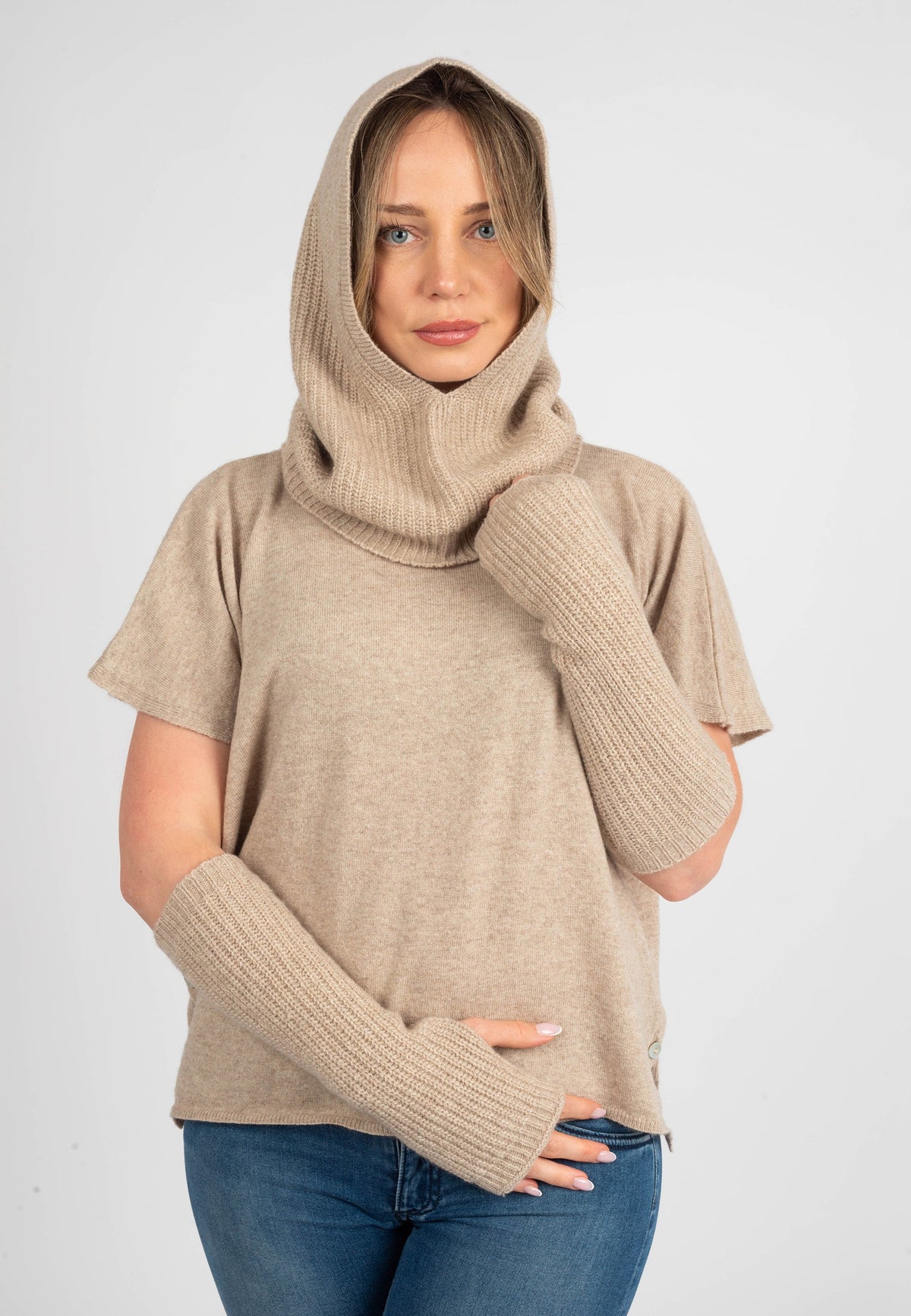 Cashmere blend balaclava, colour Beige, view 4 | Dalle Piane Cashmere