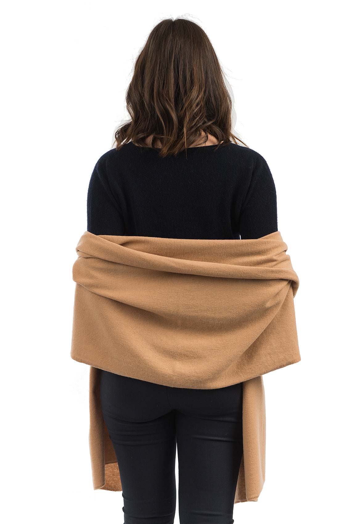 Women's cashmere blend wrap, colour Camel, view 3 | Dalle Piane Cashmere